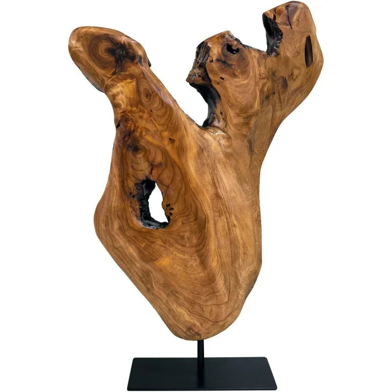 Natural Live Edge Wood Sculpture on Stand for Rustic Home Decor