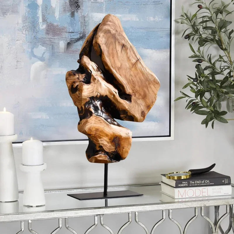 Natural Live Edge Wood Sculpture on Stand for Rustic Home Decor