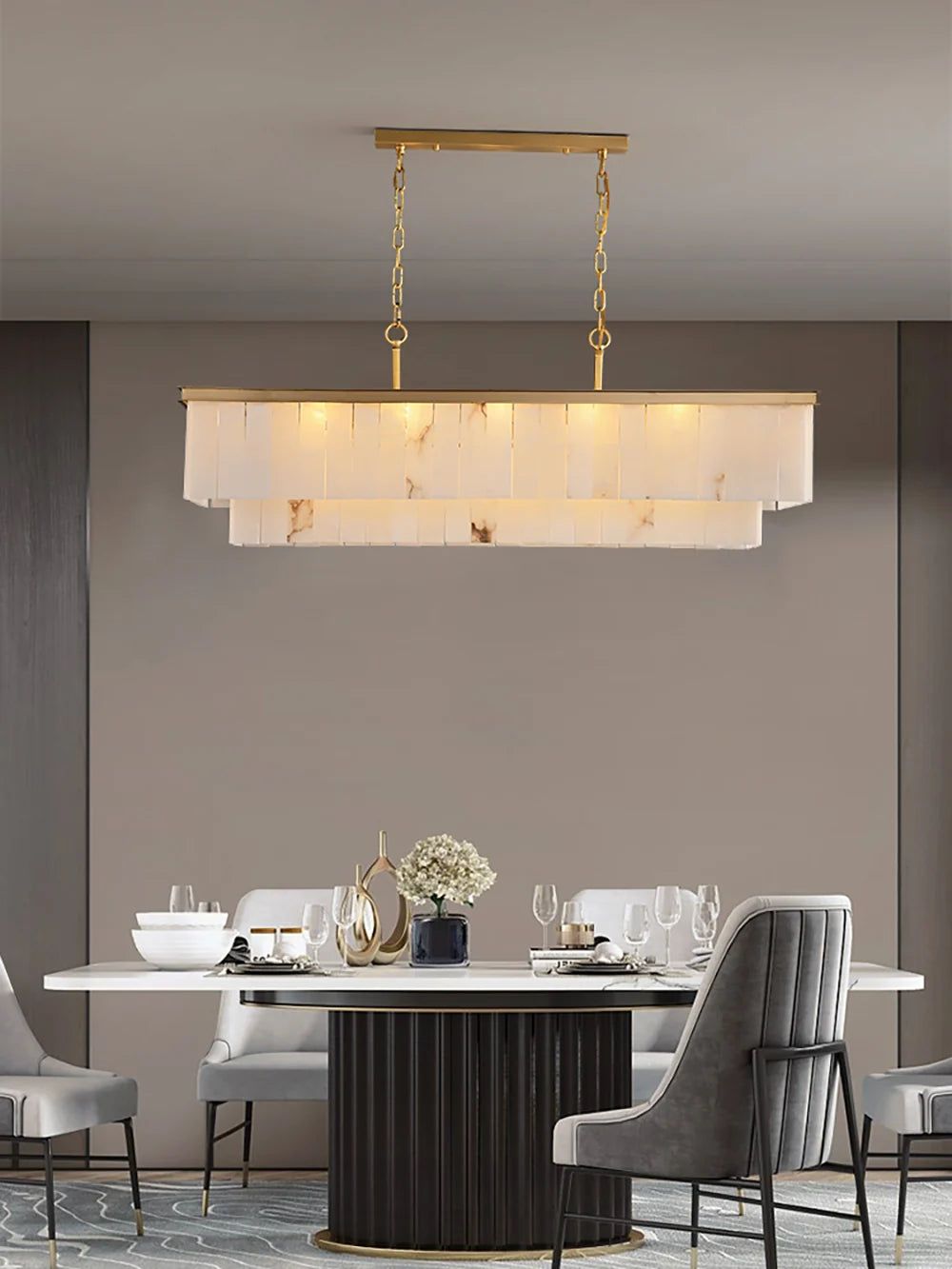Natural Alabaster Linear Dining Chandelier