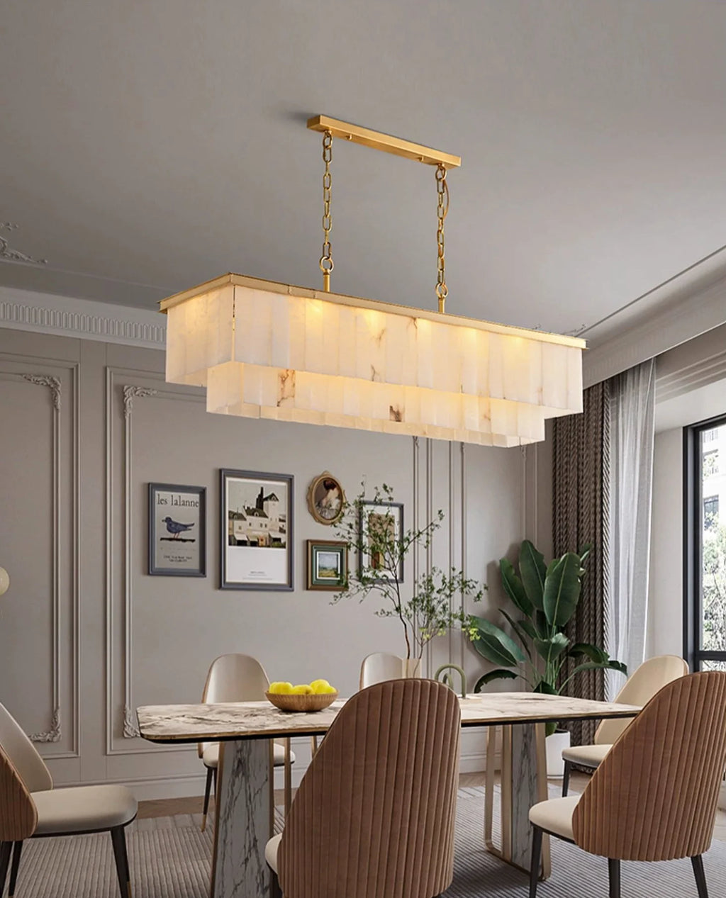 Natural Alabaster Linear Dining Chandelier