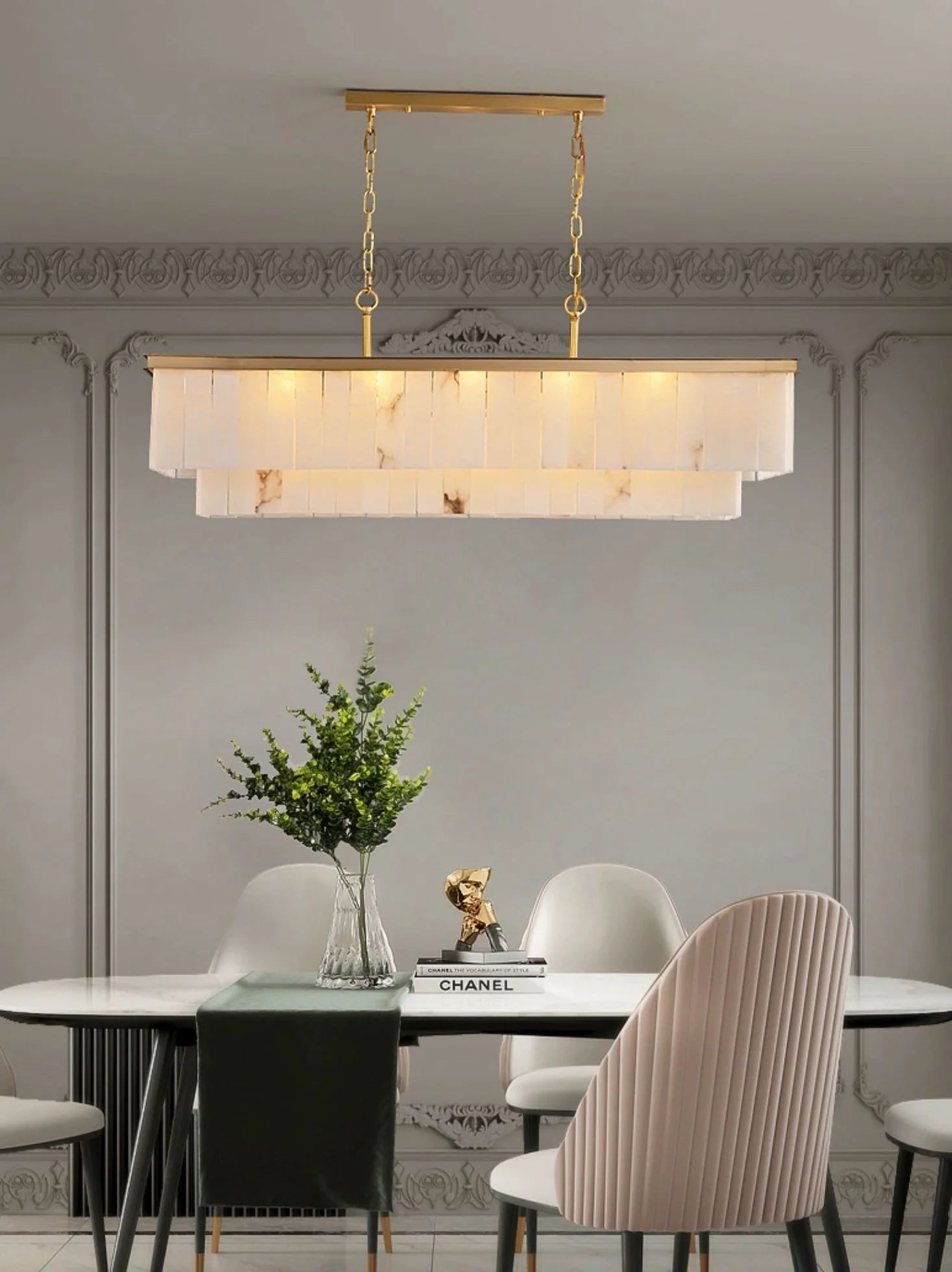 Natural Alabaster Linear Dining Chandelier