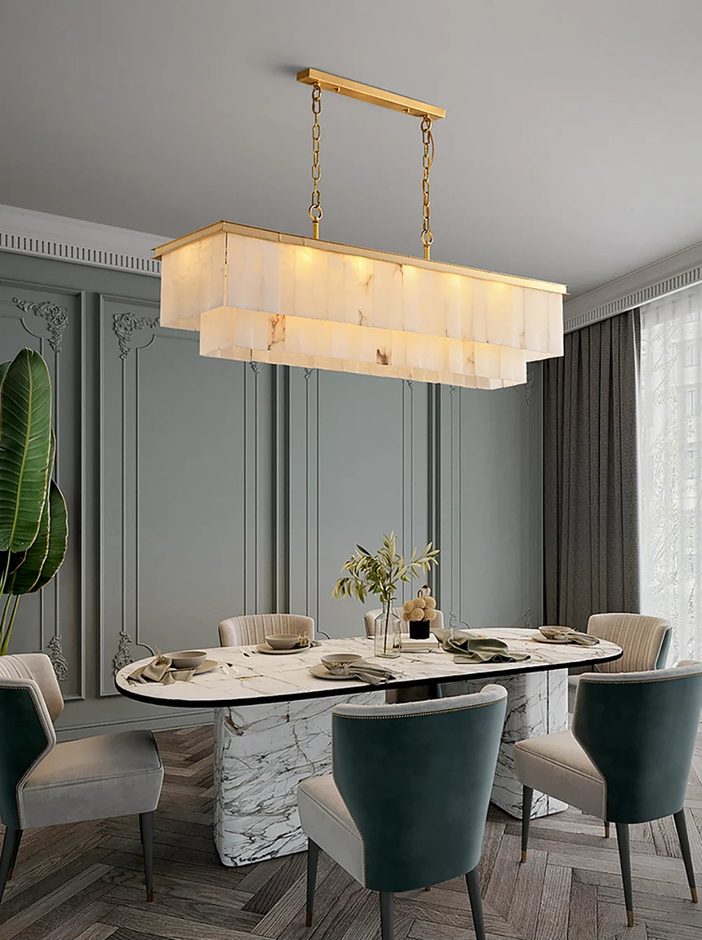 Natural Alabaster Linear Dining Chandelier