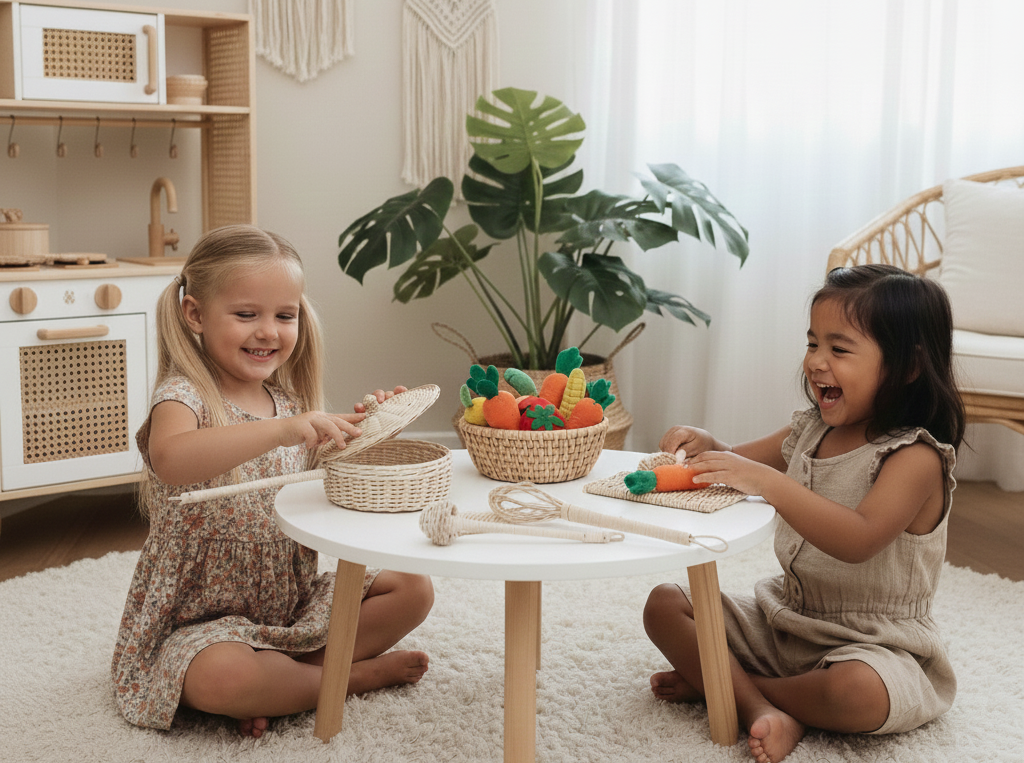 Rattan Play Kitchen Utensil Set