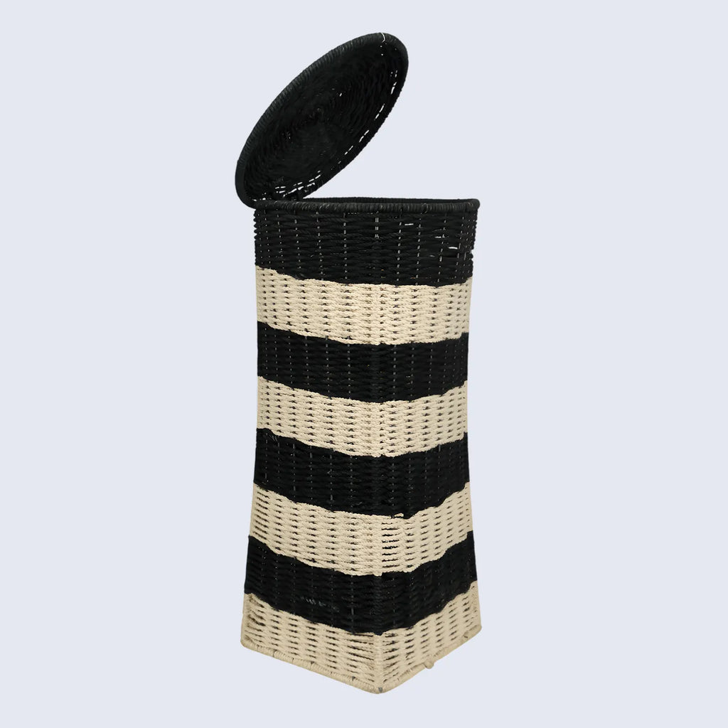 Beige & Black Woven Laundry Basket