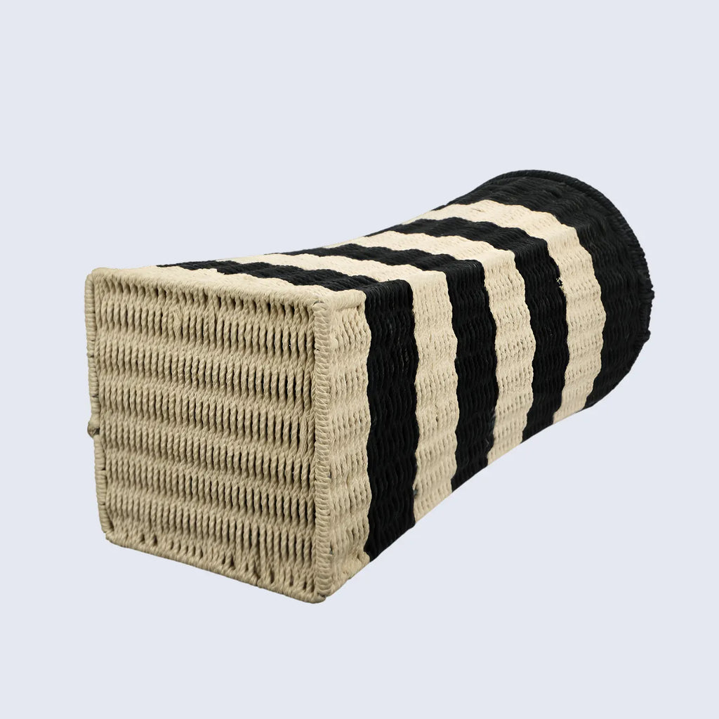 Beige & Black Woven Laundry Basket