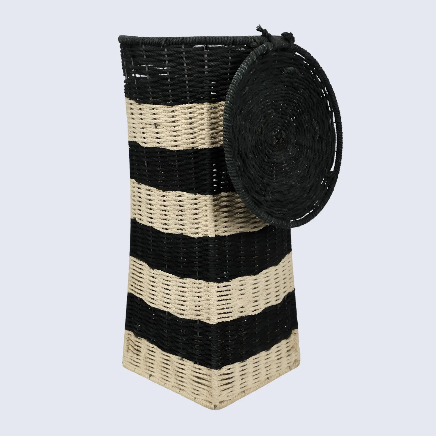 Beige & Black Woven Laundry Basket