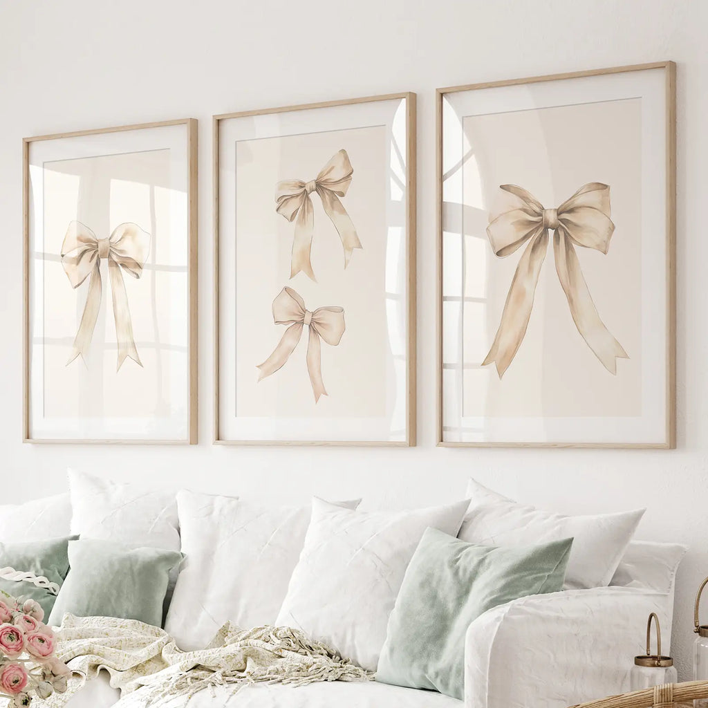 Neutral Bow Nursery Wall Art Set