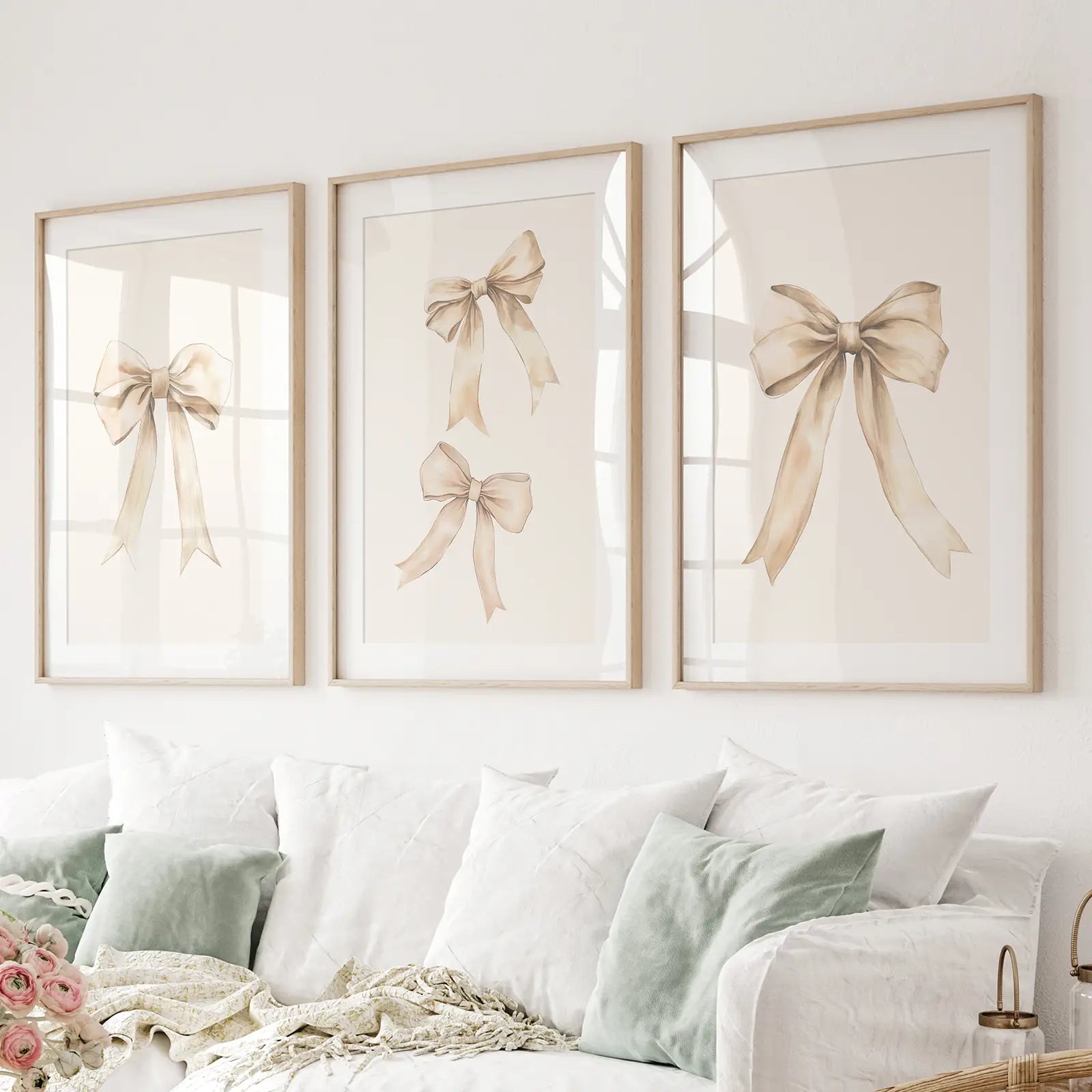 Neutral Bow Nursery Wall Art Set