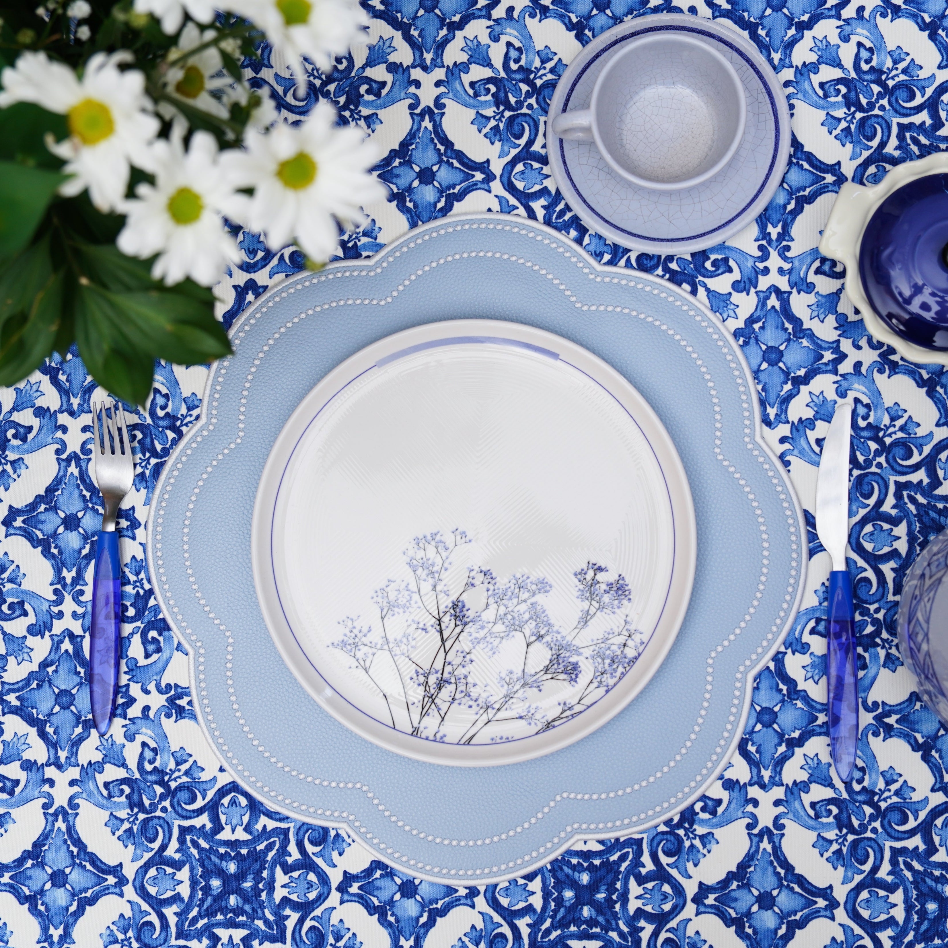 NURTURE SKY BLUE FAUX LEATHER SCALLOPED PLACEMAT (Set Of 4)