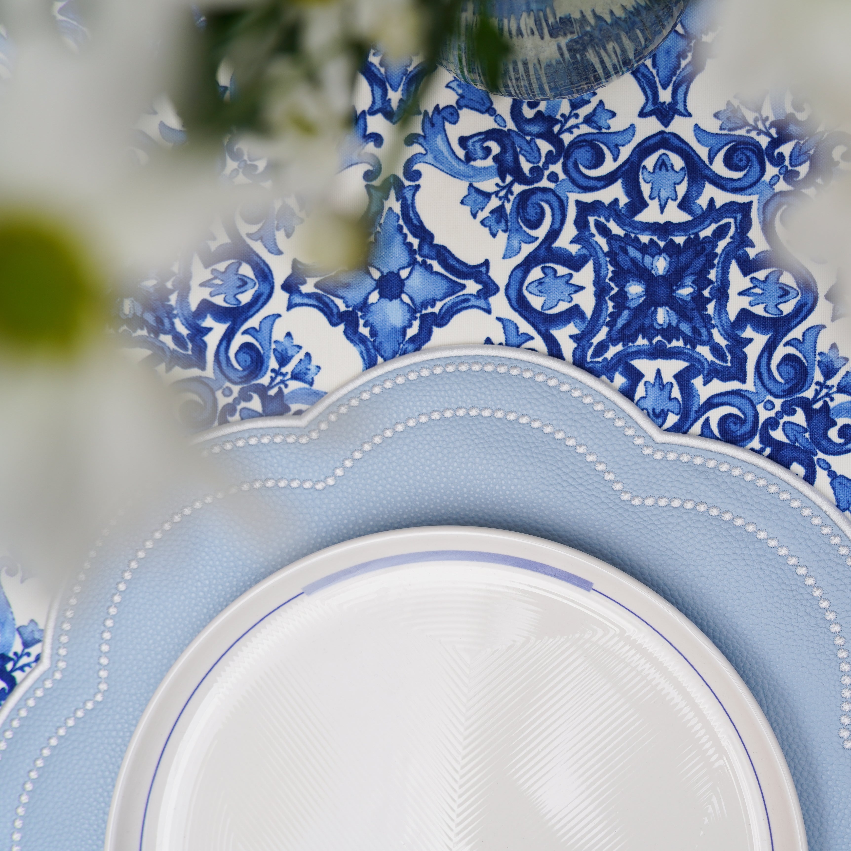 NURTURE SKY BLUE FAUX LEATHER SCALLOPED PLACEMAT (Set Of 4)