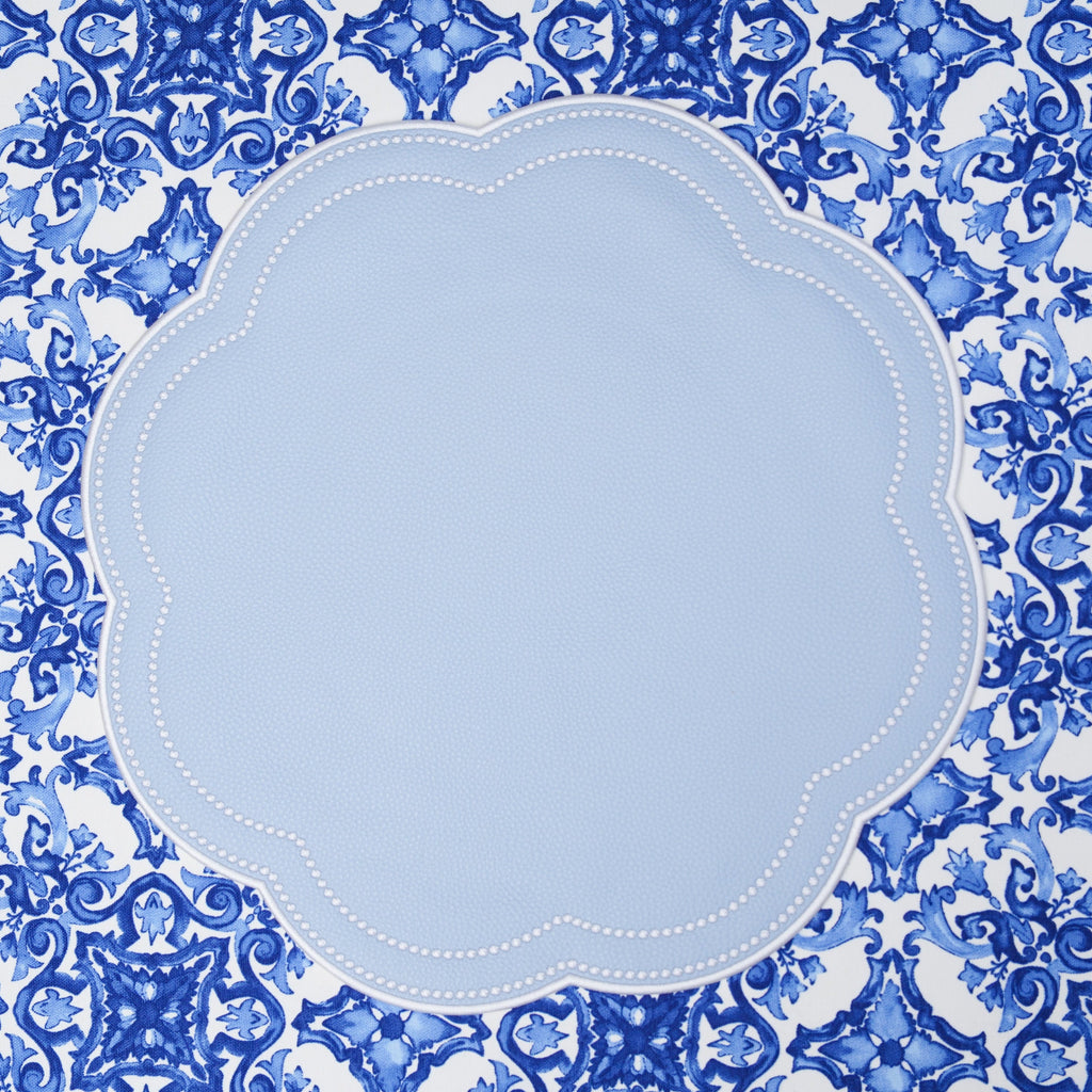 NURTURE SKY BLUE FAUX LEATHER SCALLOPED PLACEMAT (Set Of 4)