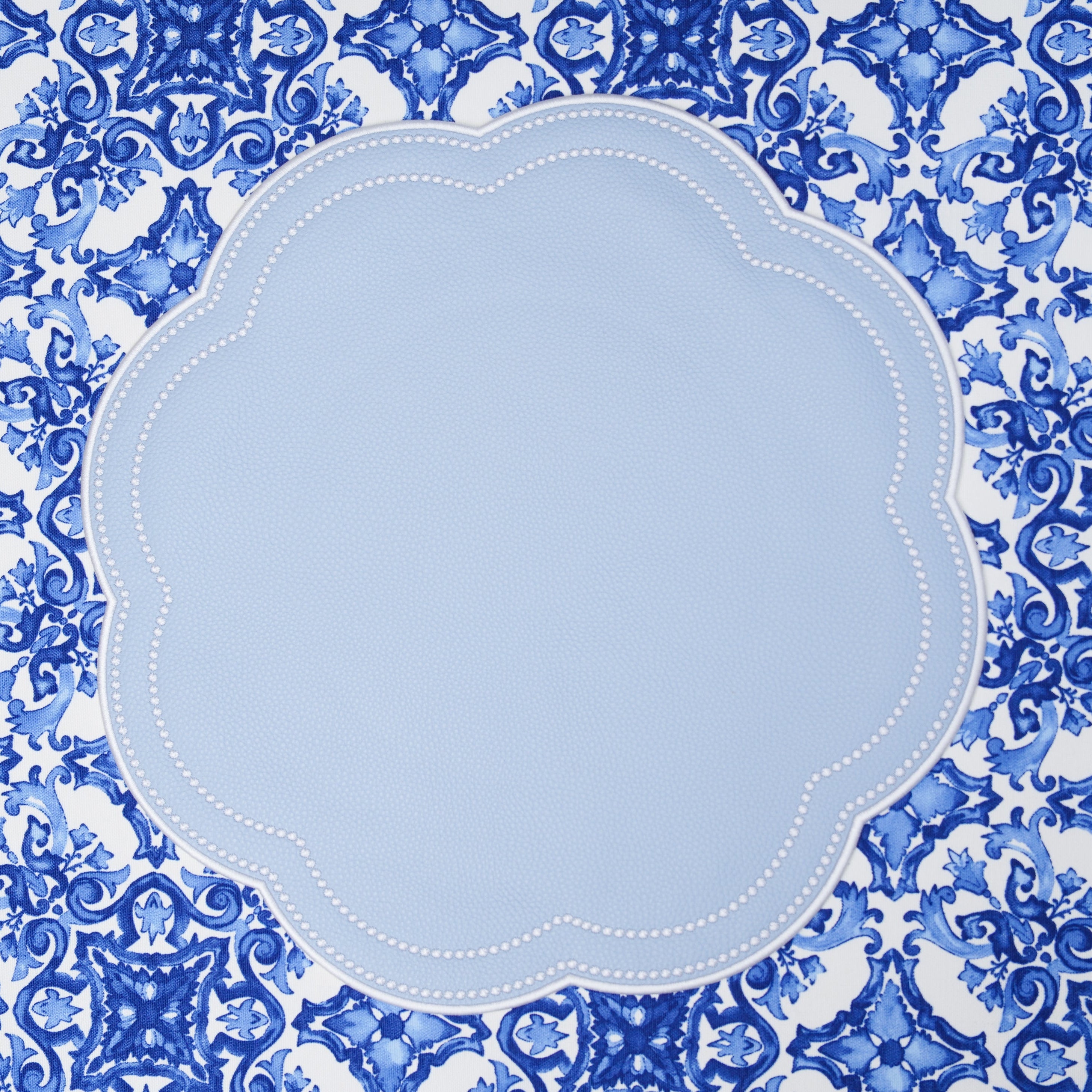 NURTURE SKY BLUE FAUX LEATHER SCALLOPED PLACEMAT (Set Of 4)