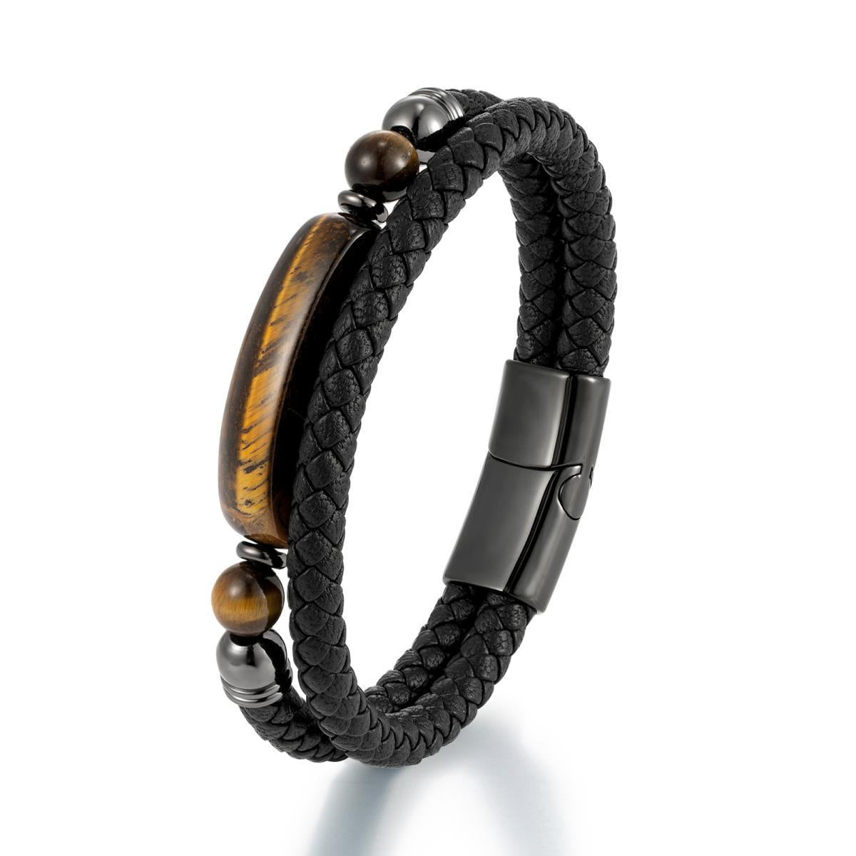 Men's Woven Leather Tigereye Obsidian Stitching Simple Bracelets