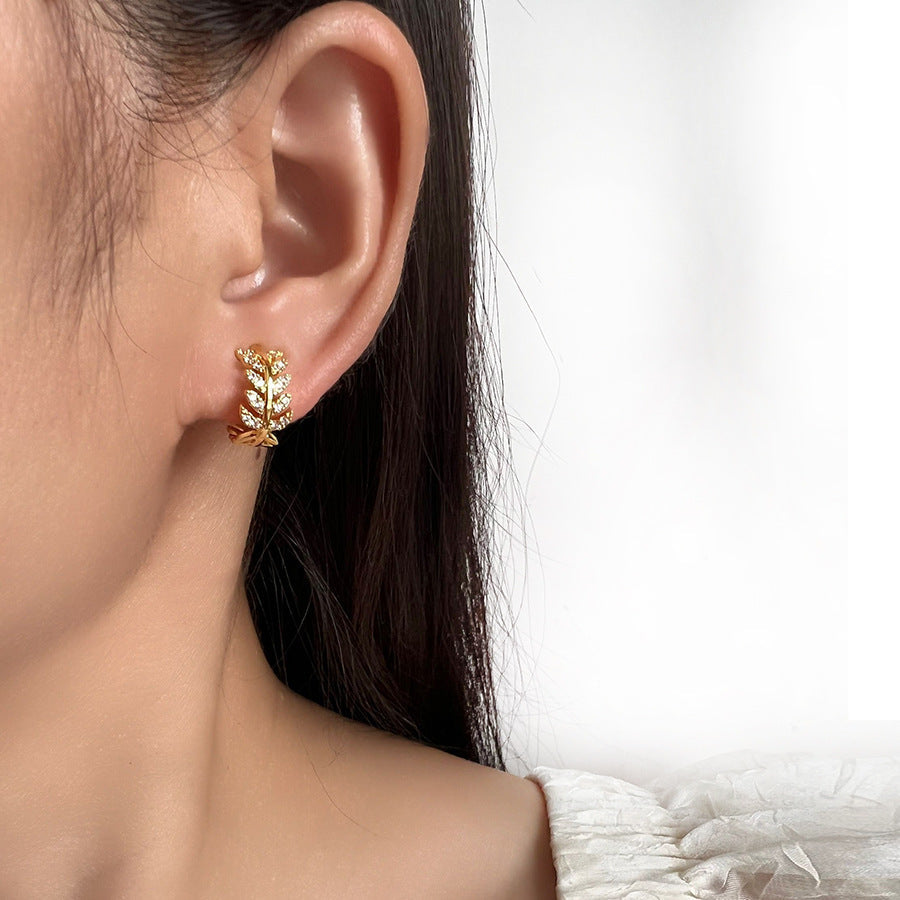 Zircon Leaves Eardrop Exquisite Niche Integrated Mosquito Ear Clip