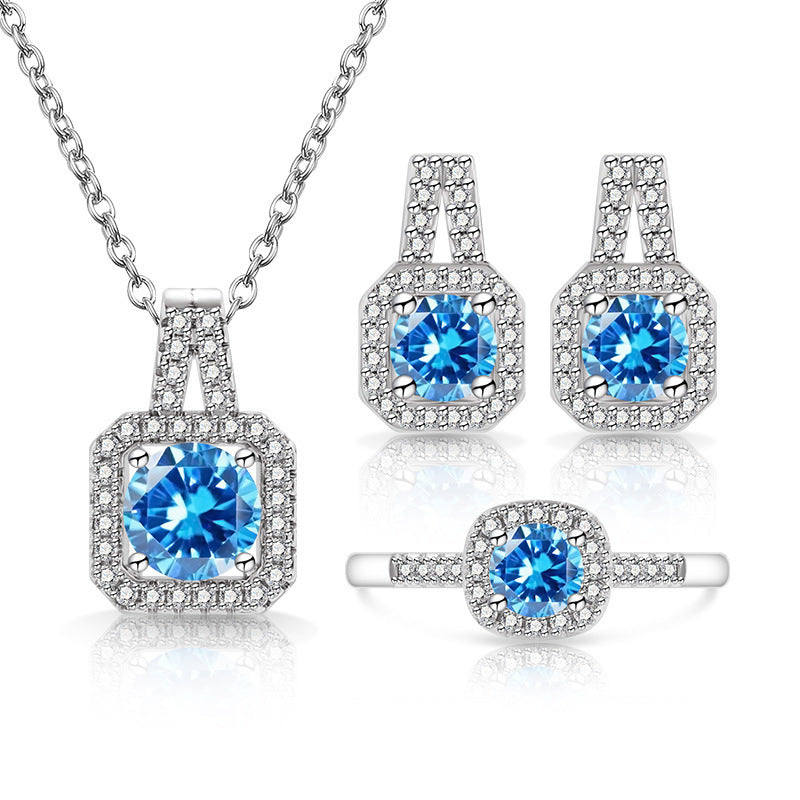 Colored Gem Square Three-Piece Jewelry Set