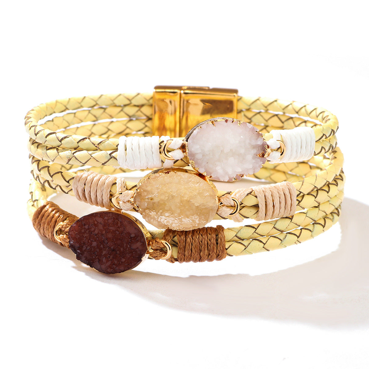 Women's & Men's High-grade Crystal Leather Hand Weaving Magnetic Bracelet