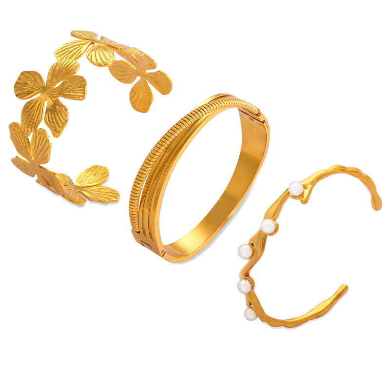 Women's Texture Design Gold Plated Light Luxury Bracelet