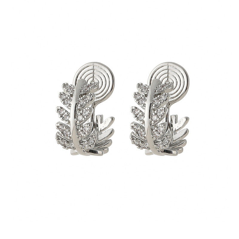Zircon Leaves Eardrop Exquisite Niche Integrated Mosquito Ear Clip
