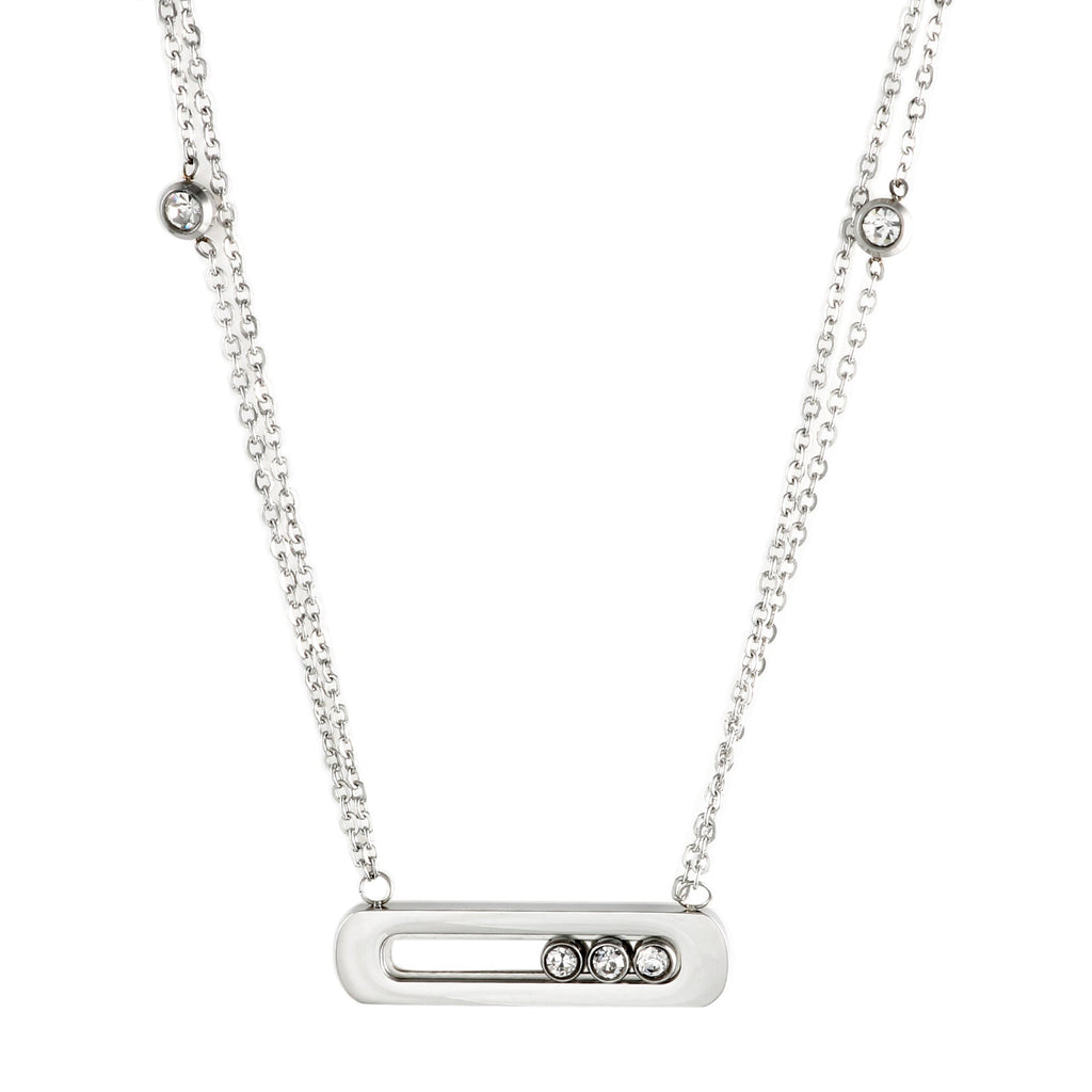 Stainless Steel Diamond Circle Moving Stone Holder Jewelry Set