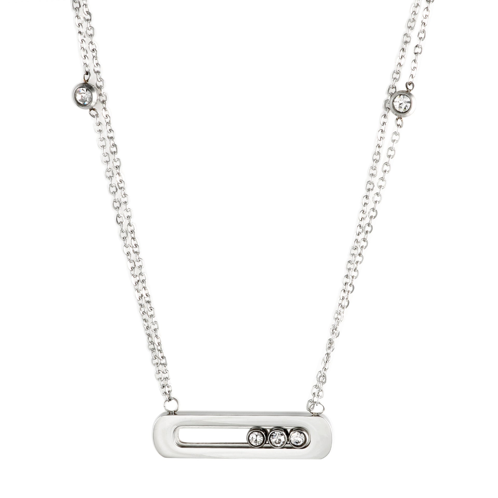 Stainless Steel Diamond Circle Moving Stone Holder Jewelry Set