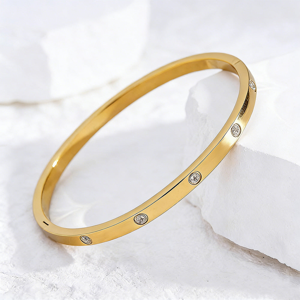 Women's Full Diamond Titanium Steel Fashion Light Luxury High-grade Narrow Bracelets