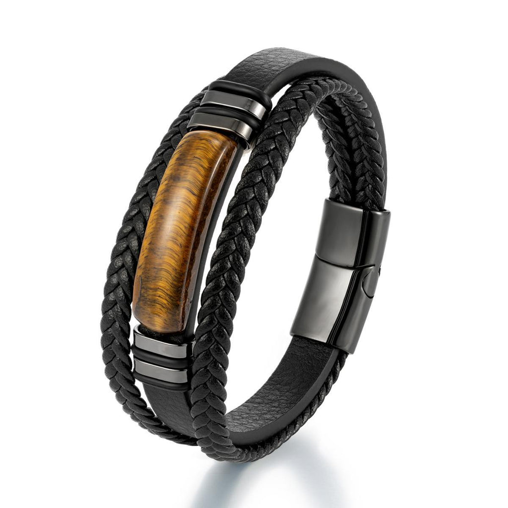 Men's Woven Leather Tigereye Obsidian Stitching Simple Bracelets