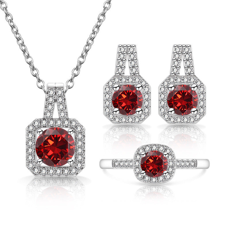 Colored Gem Square Three-Piece Jewelry Set