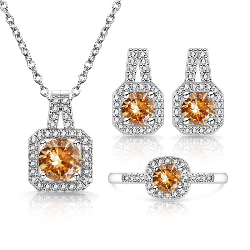 Colored Gem Square Three-Piece Jewelry Set