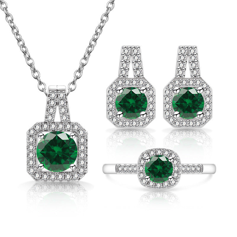 Colored Gem Square Three-Piece Jewelry Set