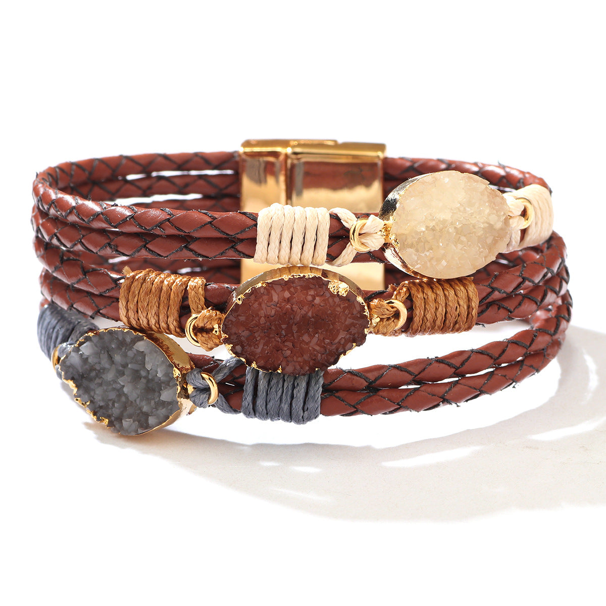 Women's & Men's High-grade Crystal Leather Hand Weaving Magnetic Bracelet