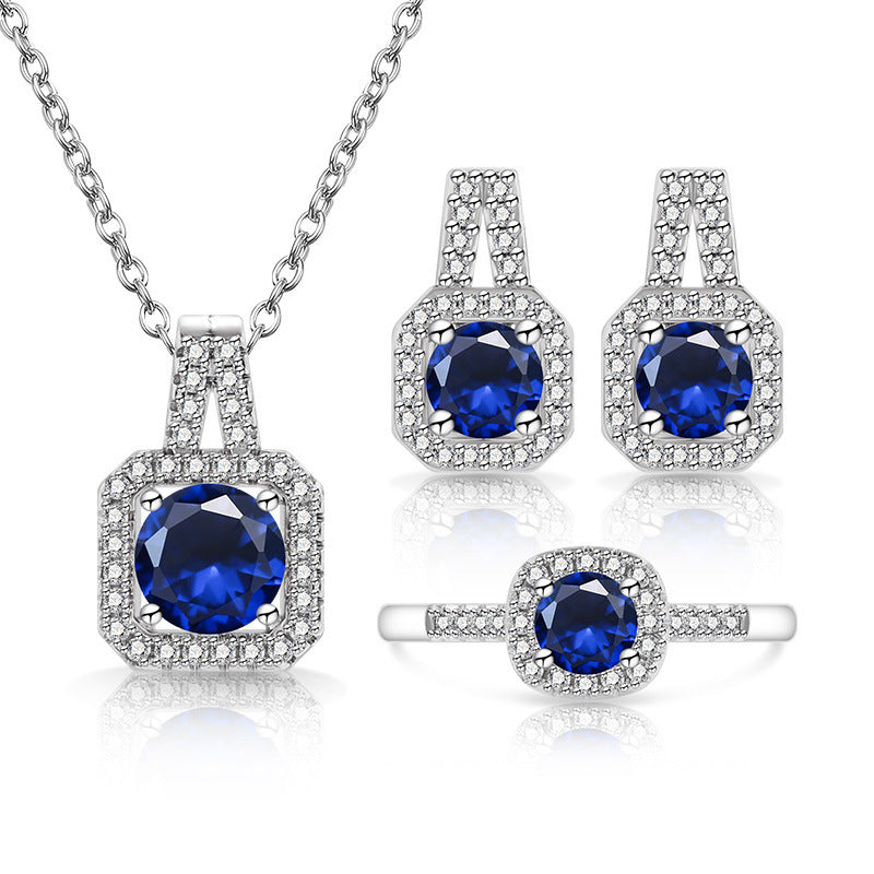 Colored Gem Square Three-Piece Jewelry Set