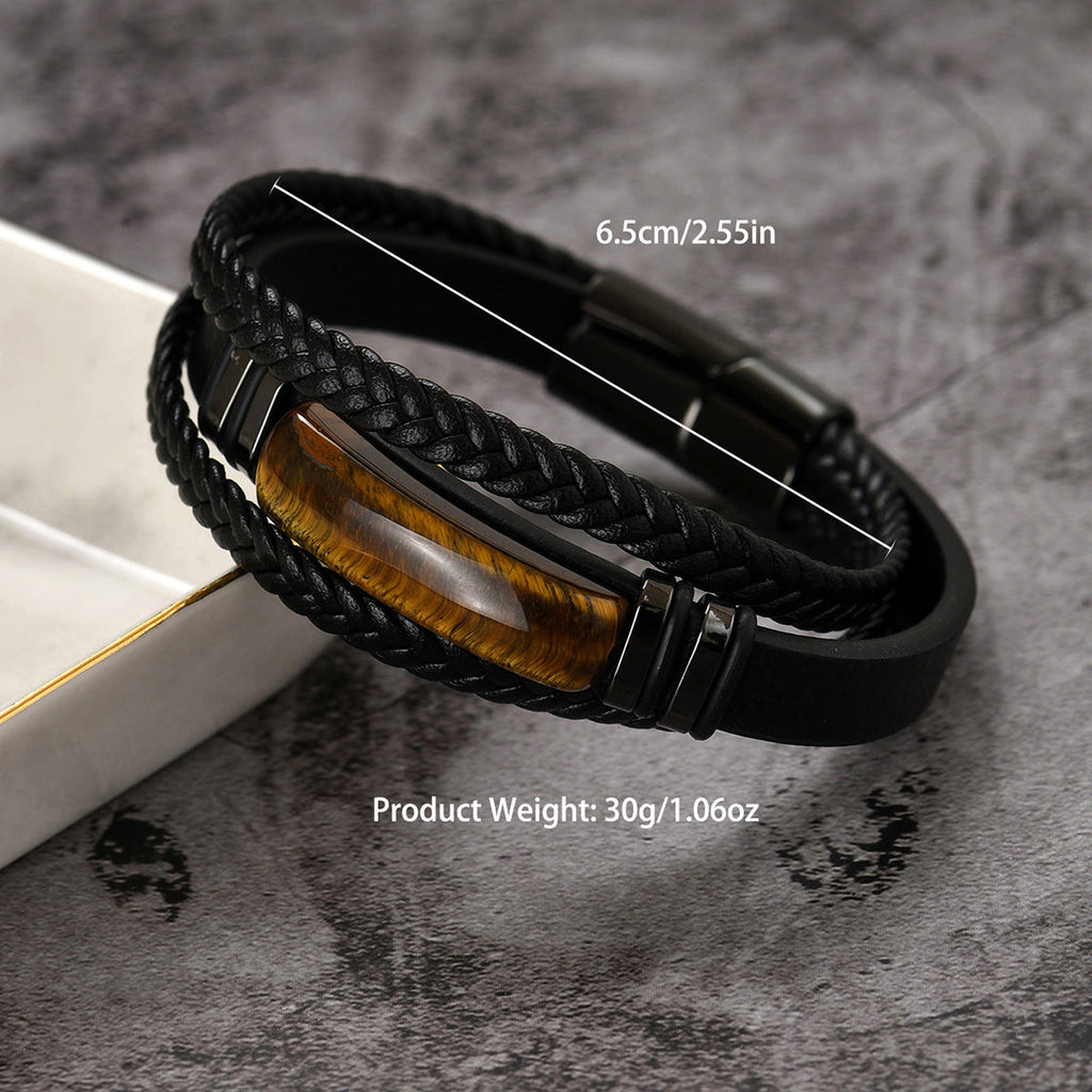 Men's Woven Leather Tigereye Obsidian Stitching Simple Bracelets