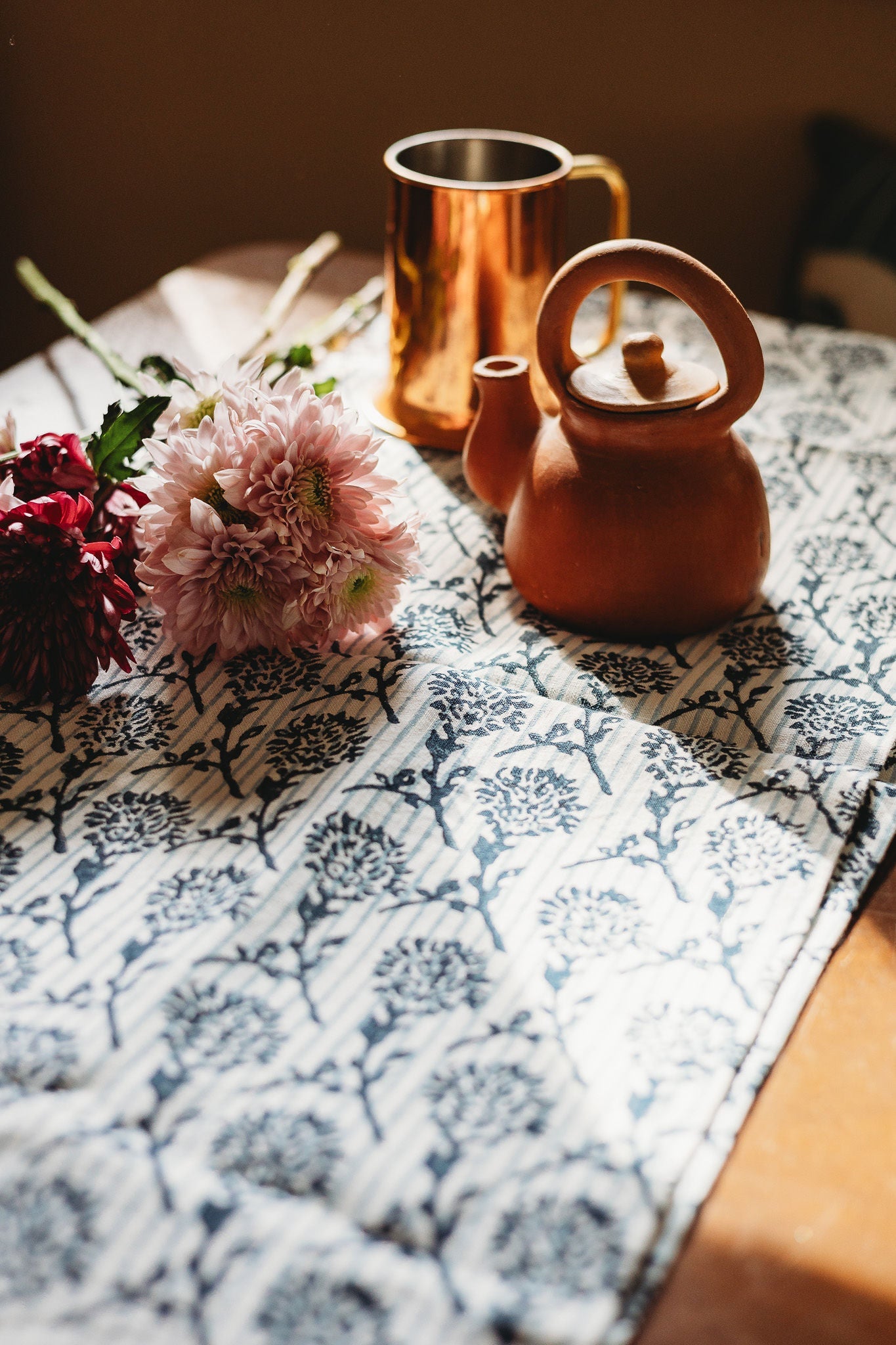 Nikhar Linen Table Runner — Azure Blue