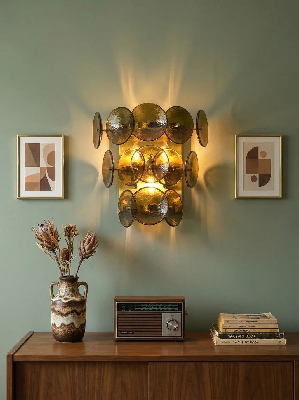Olive Green Disc Glass Wall Lamp