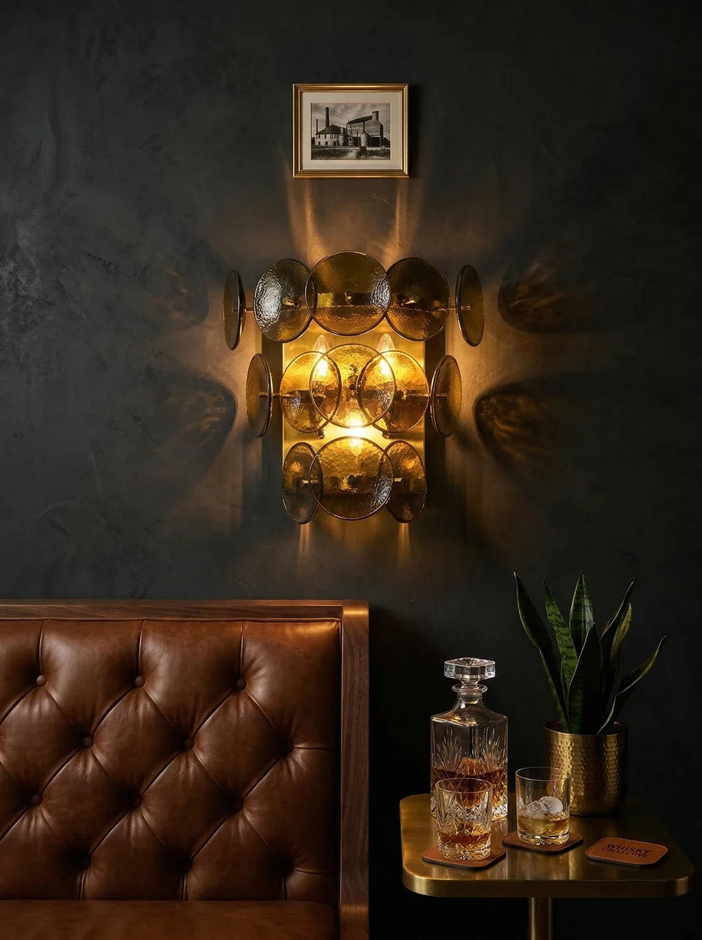 Olive Green Disc Glass Wall Lamp