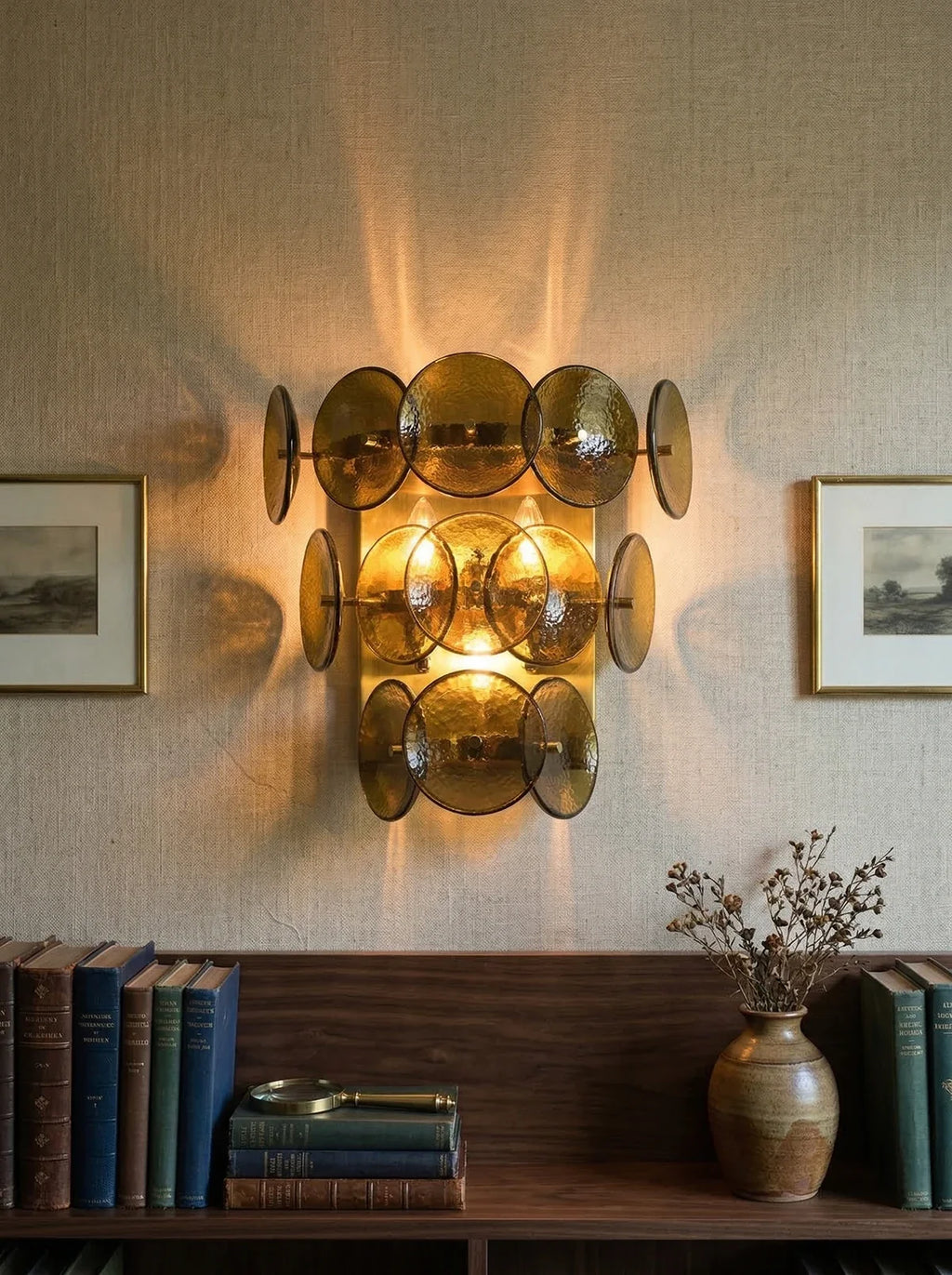 Olive Green Disc Glass Wall Lamp