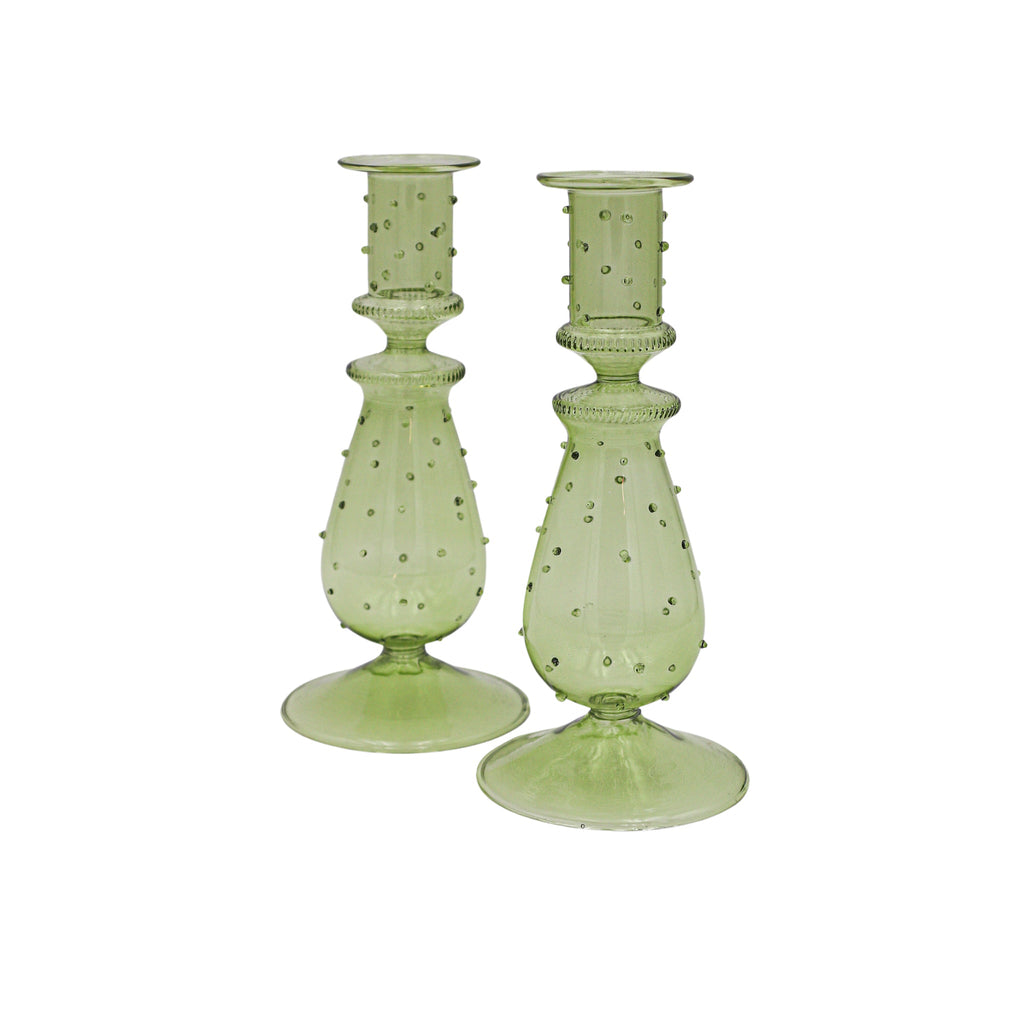 Olive Grove Spotted Glass Candle Holders - Pair