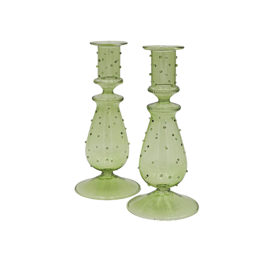Olive Grove Spotted Glass Candle Holders - Pair