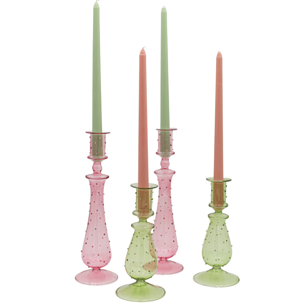 Olive Grove Spotted Glass Candle Holders - Pair