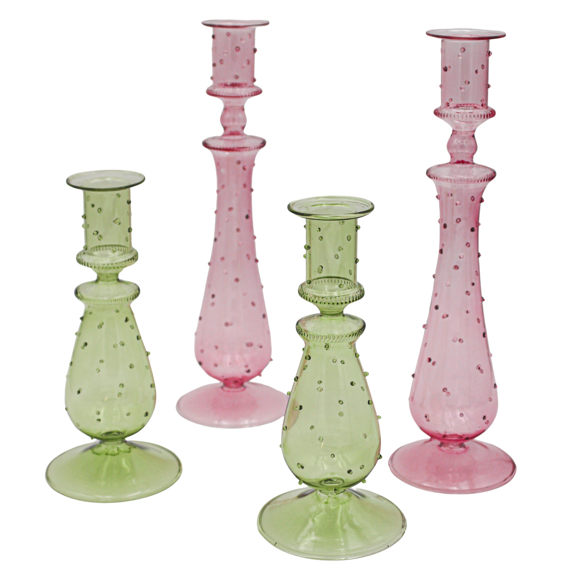Olive Grove Spotted Glass Candle Holders - Pair