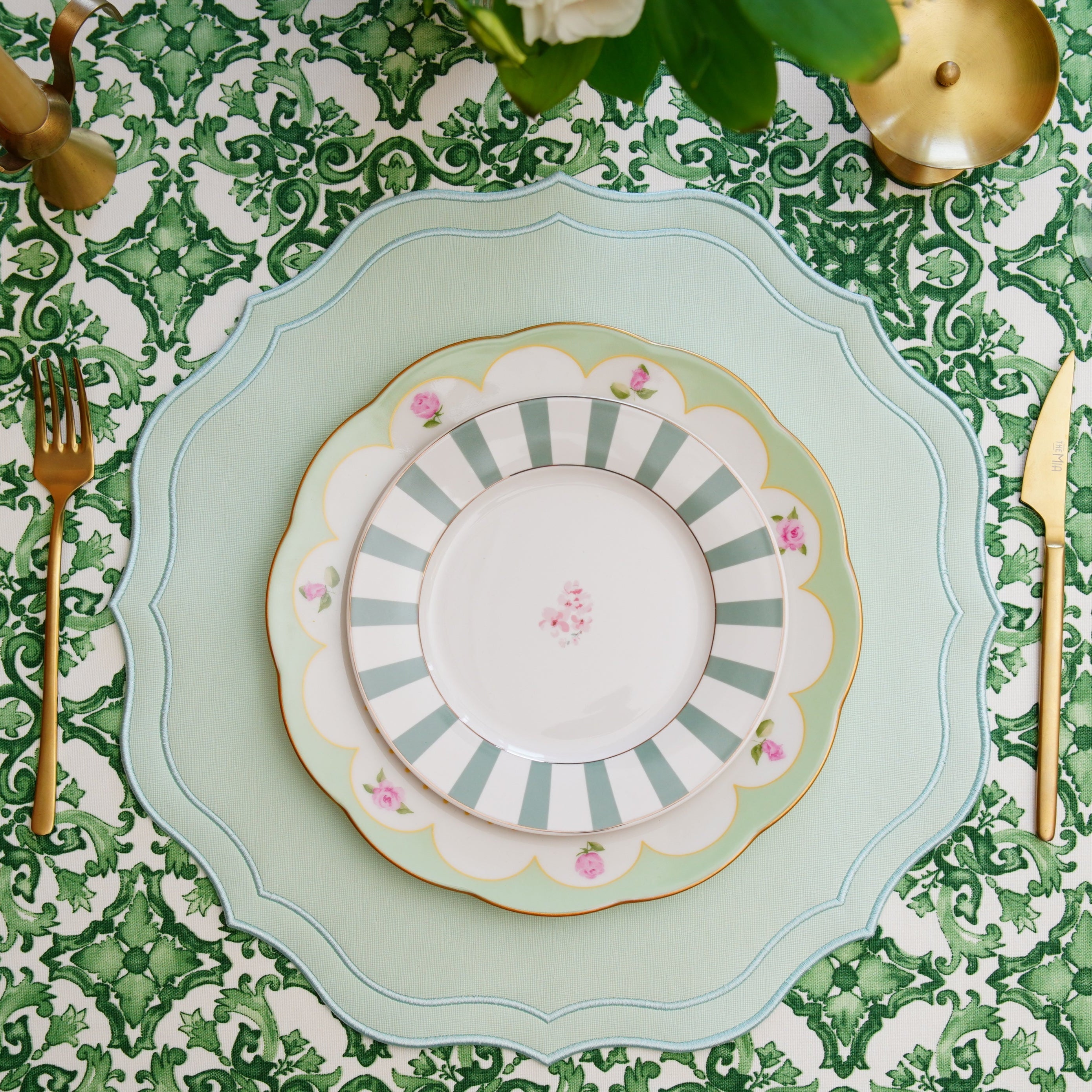 ORCHID LIGHT GREEN SQUARE FAUX LEATHER PLACEMAT (Set Of 4)