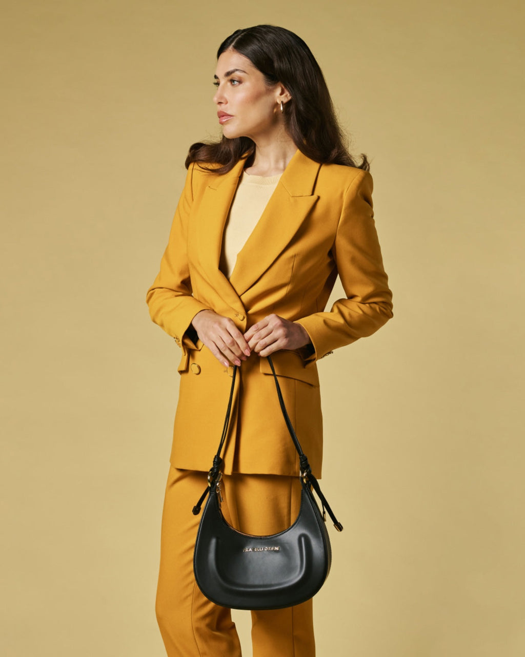 Ornella (black) - Italian calf leather women's crossbody bag (with shoulder strap)