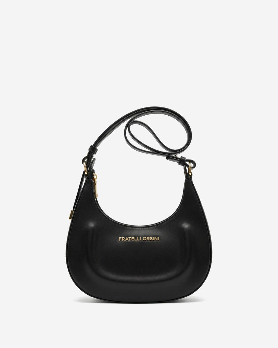 Ornella (black) - Italian calf leather women's crossbody bag (with shoulder strap)