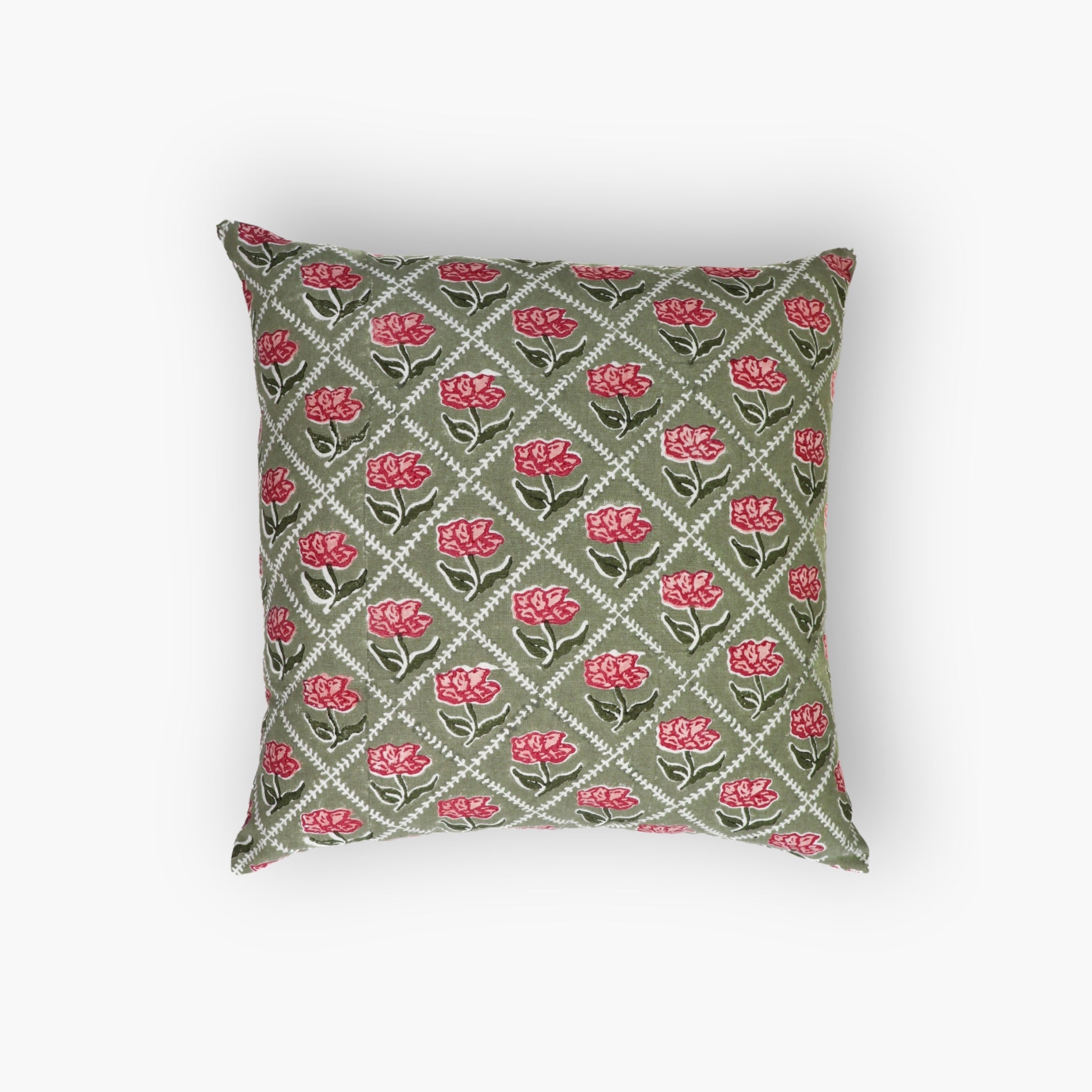 Noor Linen Pillow Cover — Olive & Pink