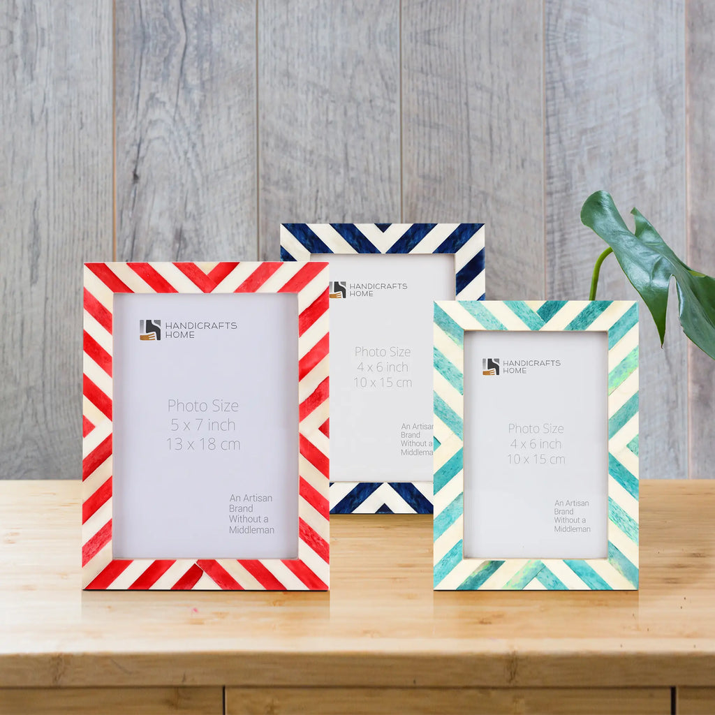 Bone Inlay Picture Frames Set of 3 | Rainbow Collection | Fits 4x6 5x7 Photos