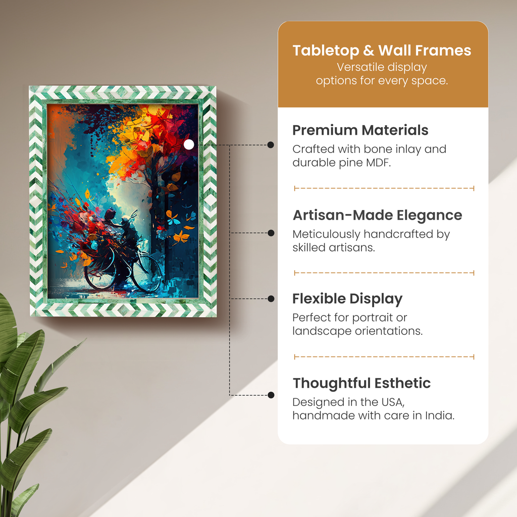 Poster Frame Taj Pattern Collection Bone Inlay, Green, 6 Sizes