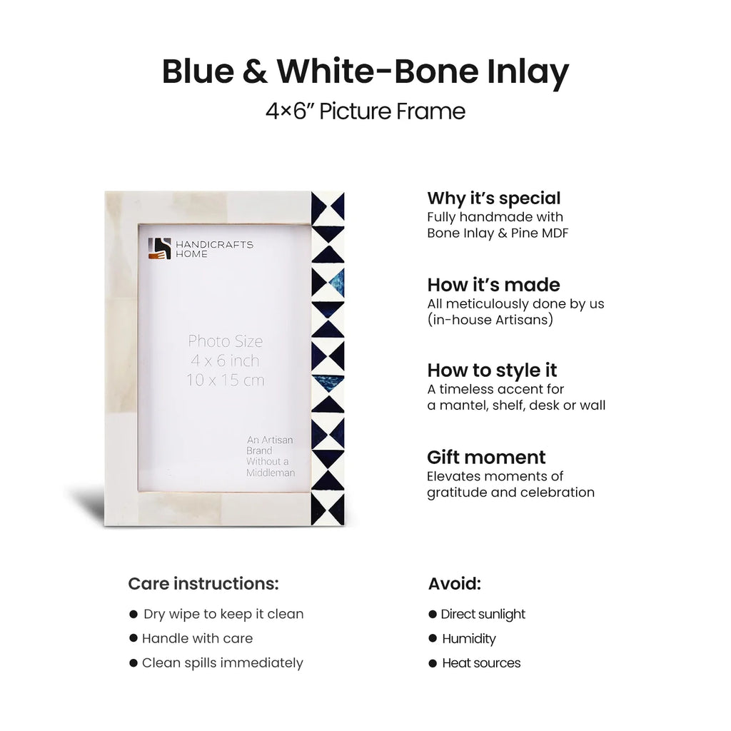 Blue White Picture Frame | Indigo Mosaic Bone Inlay | 4x6 5x7