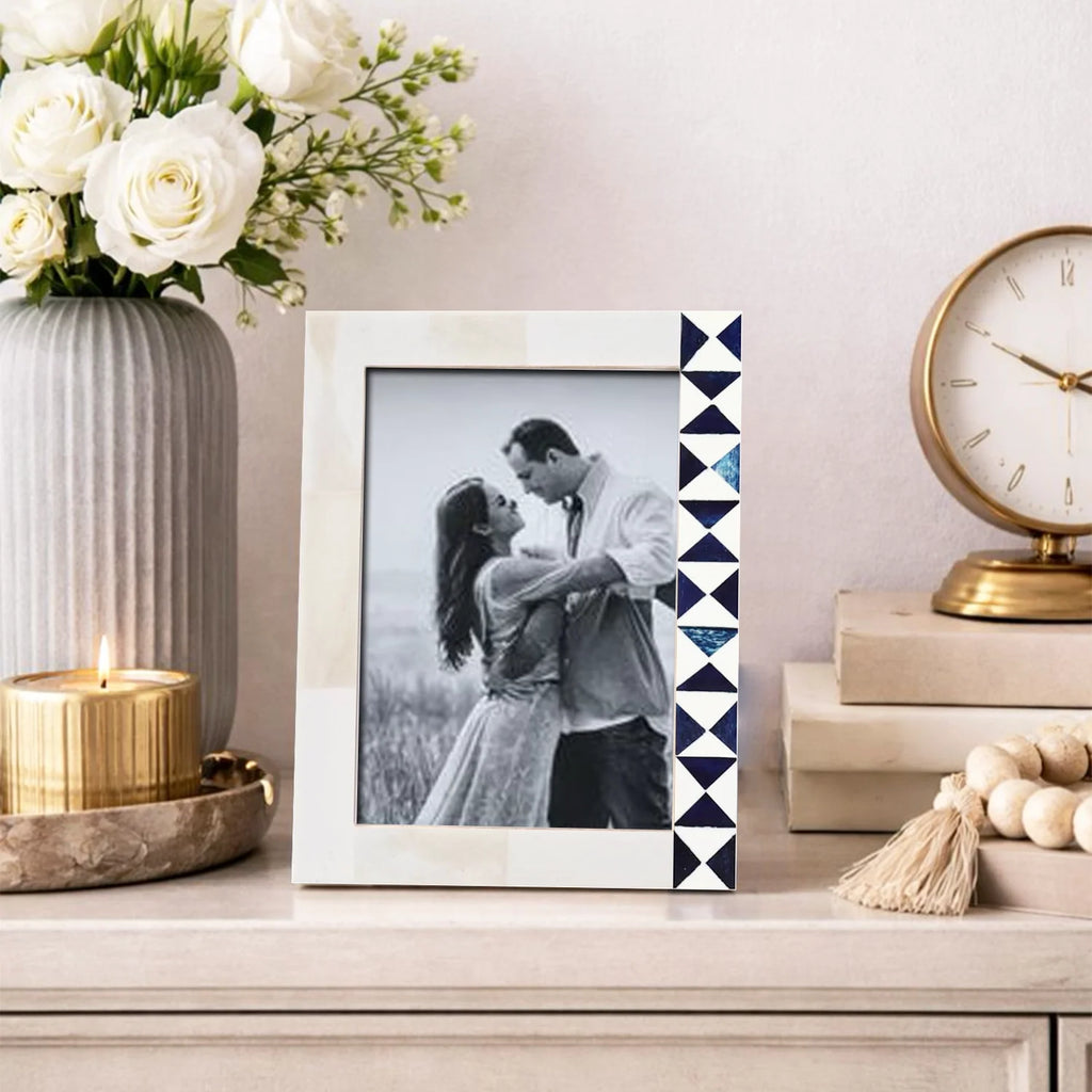 Blue White Picture Frame | Indigo Mosaic Bone Inlay | 4x6 5x7