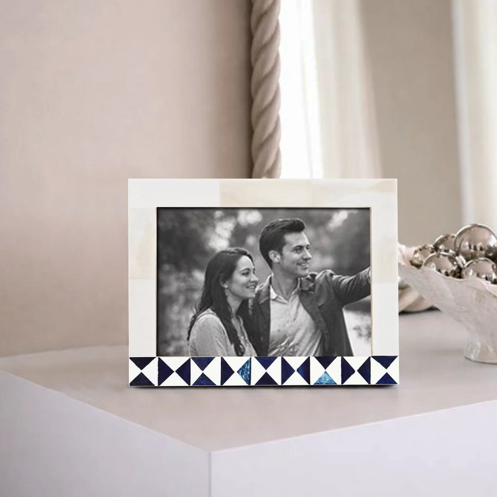 Blue White Picture Frame | Indigo Mosaic Bone Inlay | 4x6 5x7