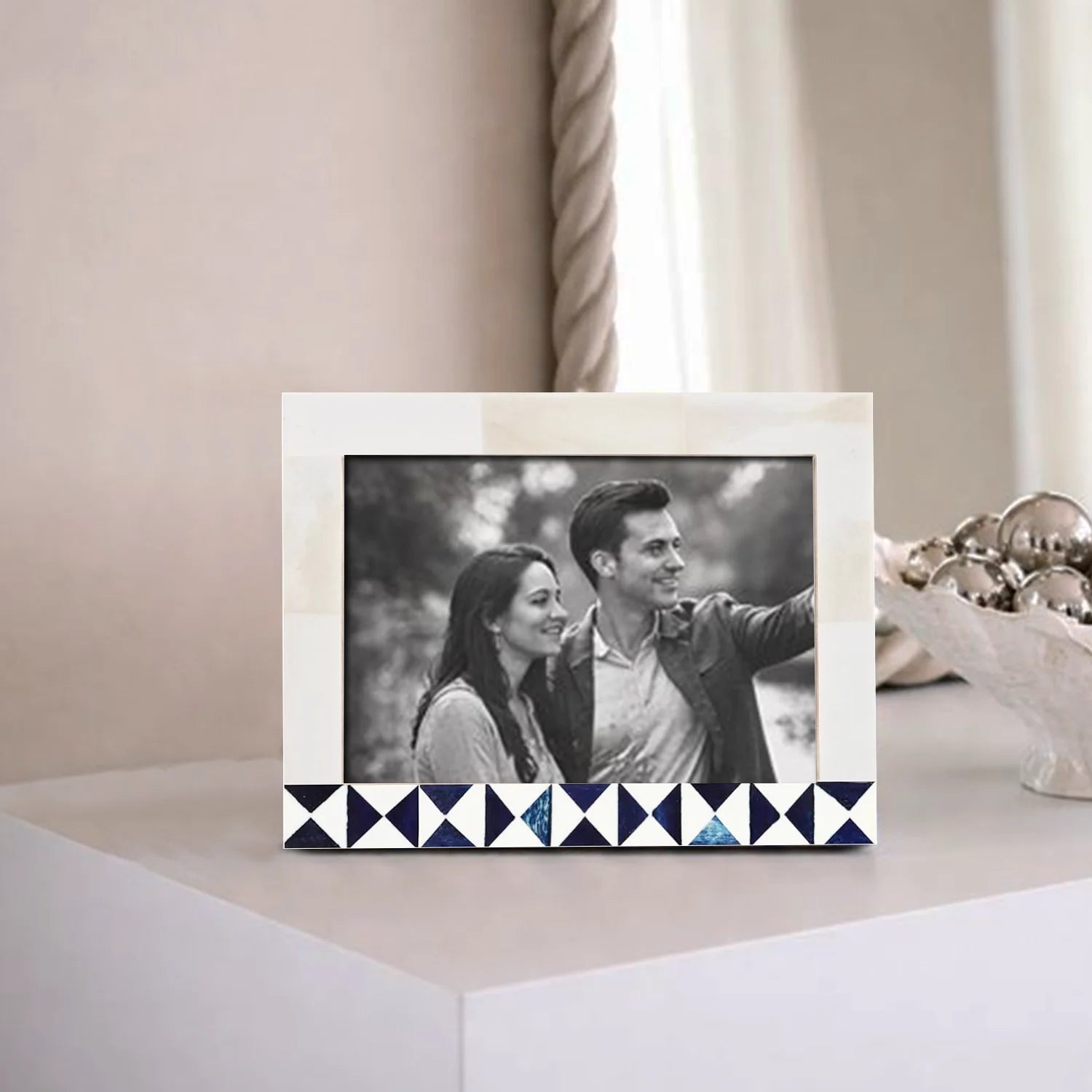 Blue White Picture Frame | Indigo Mosaic Bone Inlay | 4x6 5x7